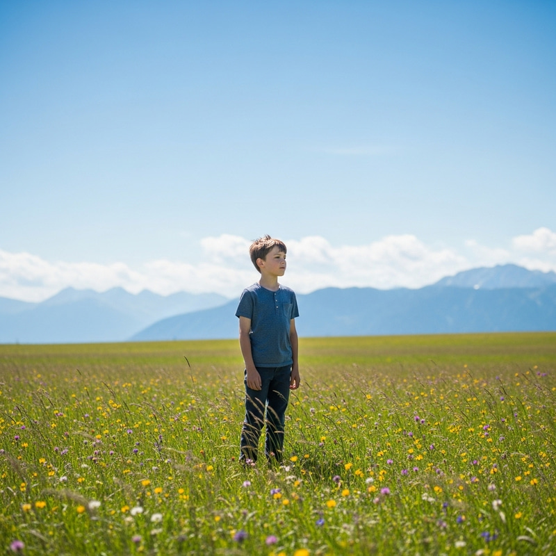 Peaceful Boy in Lush Green Field Peaceful Boy in Lush Green Field
