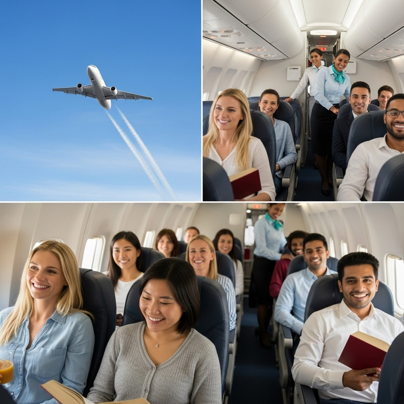 Airplane Ascending | Happy Passengers Inside Enjoying Comfort Airplane Ascending | Happy Passengers Inside Enjoying Comfort