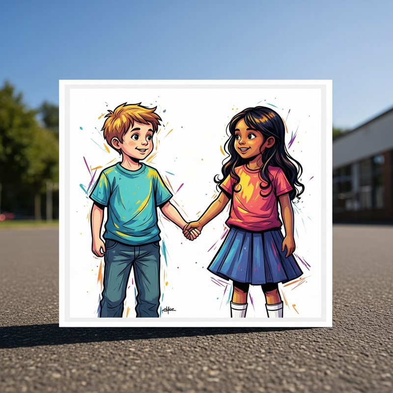 Illustration of Intercultural Children Holding Hands: Diverse Boy and Girl Artwork Illustration of Intercultural Children Holding Hands: Diverse Boy and Girl Artwork
