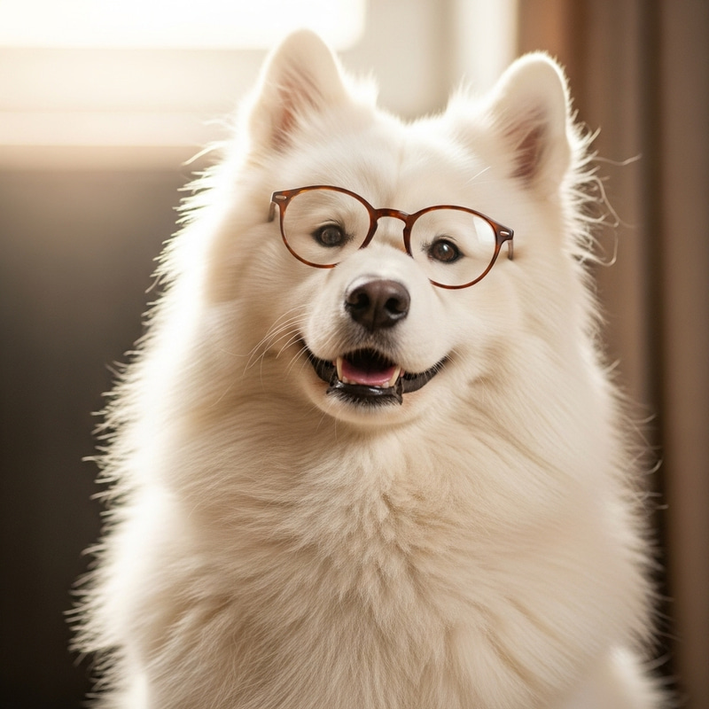 Samoyed Dog Wearing Glasses - Cute Pet Pictures Samoyed Dog Wearing Glasses - Cute Pet Pictures