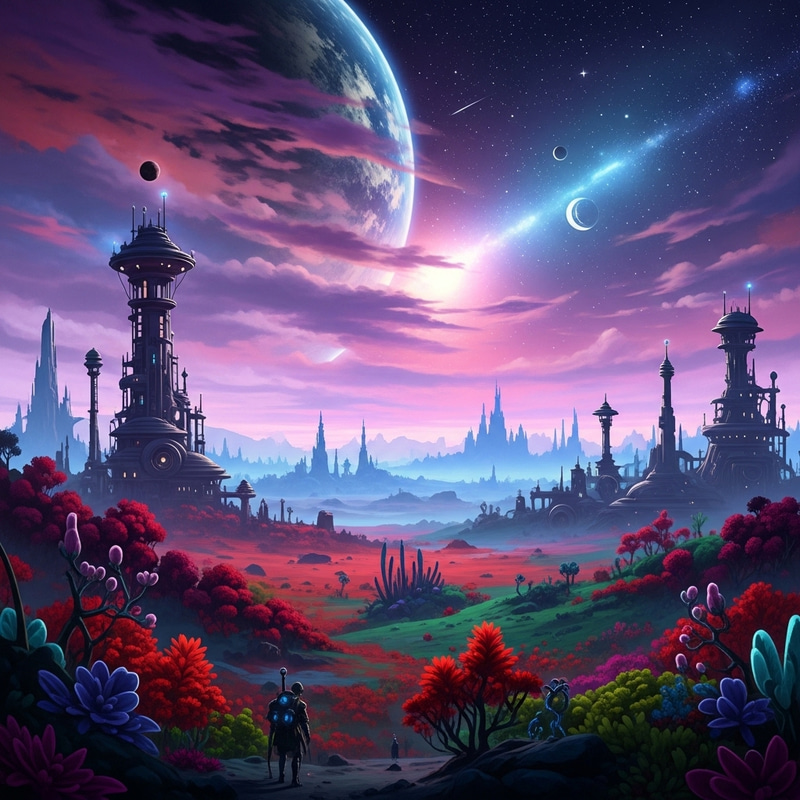 Vibrant Alien World Featuring Purple, Red and Colorful Hues Vibrant Alien World Featuring Purple, Red and Colorful Hues