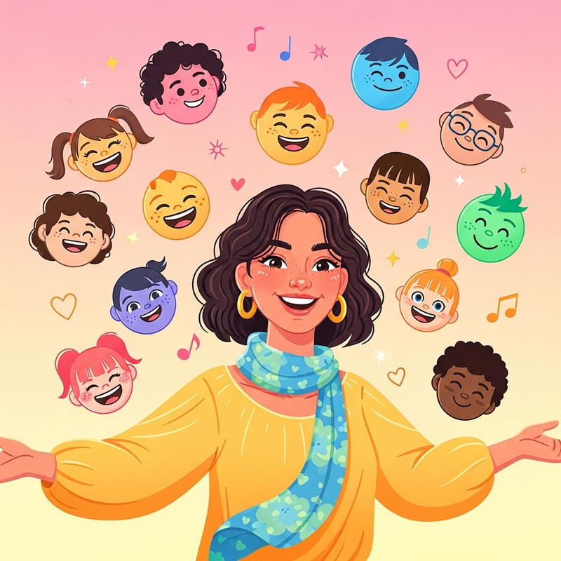 Cheerful Teacher Surrounded by Happy Students Art Cheerful Teacher Surrounded by Happy Students Art