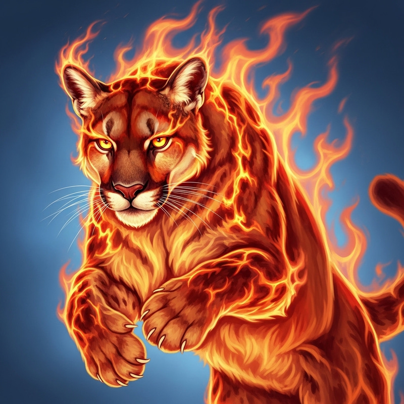 Fiery Puma: Majestic Wild Cat in Vibrant Colors