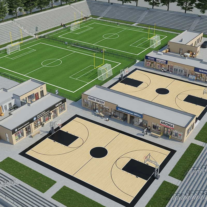 Modern Sports Complex with Football and Basketball Facilities Modern Sports Complex with Football and Basketball Facilities