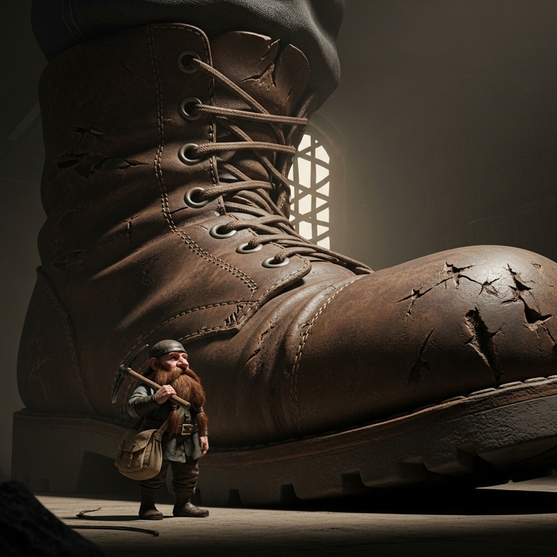 Dwarf Inside a Gigantic Shoe: A Whimsical Scene Dwarf Inside a Gigantic Shoe: A Whimsical Scene