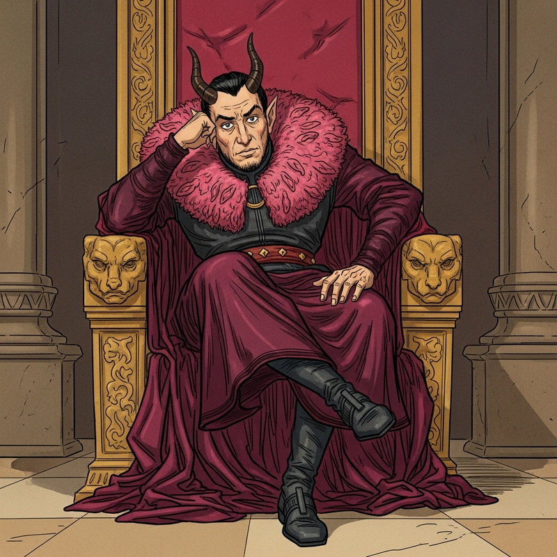 Crimson-Demon Lord with Human Face on Throne