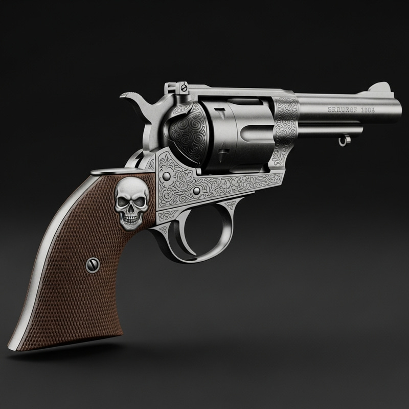 Vintage Revolver with Skull Motif | Rare 1900 Firearm Vintage Revolver with Skull Motif | Rare 1900 Firearm