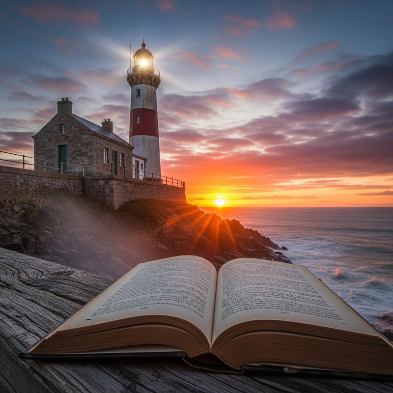 Lighthouse at Sunset: A Serene Reading Spot