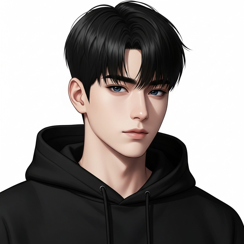 Stylish Young Man with Black Wolf Cut Hairstyle Stylish Young Man with Black Wolf Cut Hairstyle