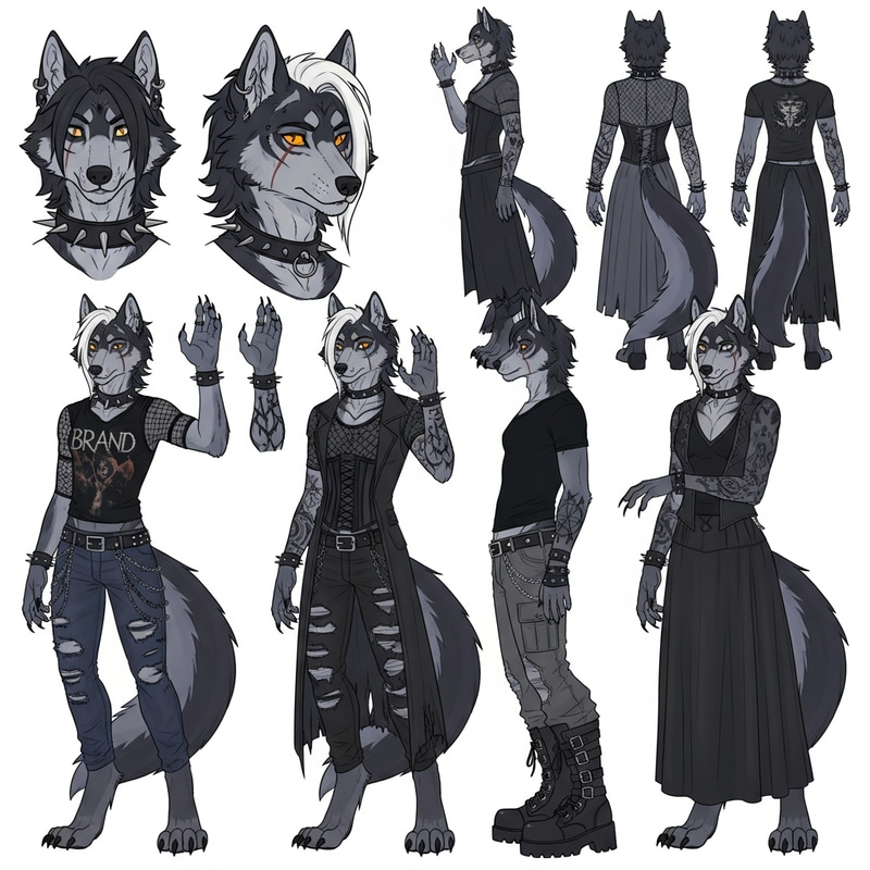 Detailed Wolf Reference Sheet | Alternative Goth Character Design