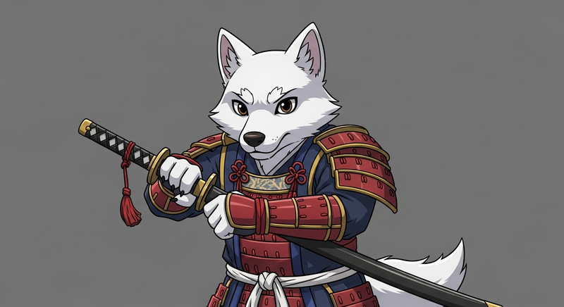 Determined White Samurai Wolf with Katana