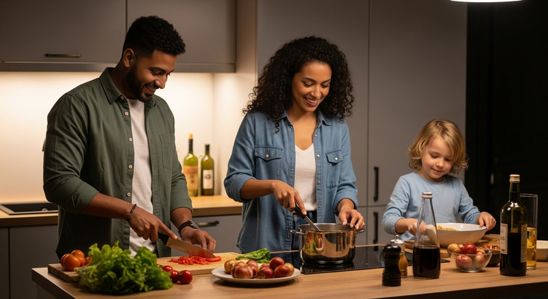 Cheerful Family Cooking in a Cozy Modern Kitchen Cheerful Family Cooking in a Cozy Modern Kitchen