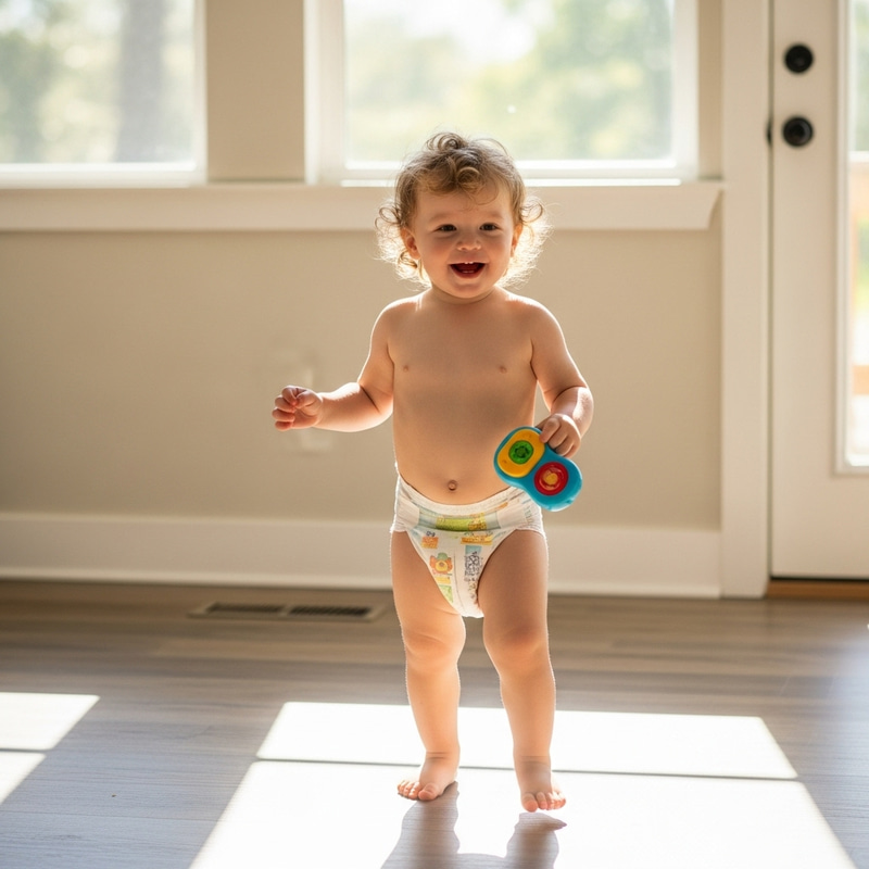 Cute Toddler Boy Playing with Toy in Sunlit Room