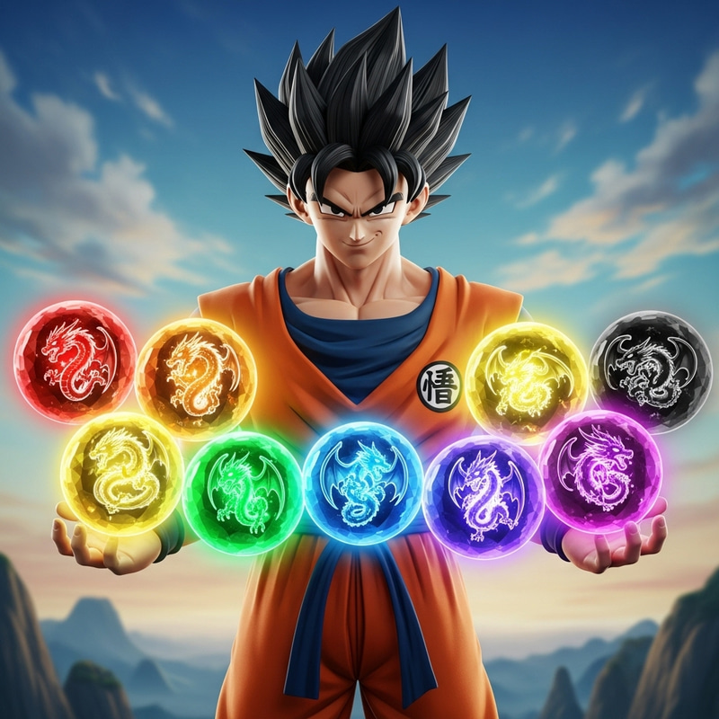 Goku with Various Color Dragon Balls - Black Included Goku with Various Color Dragon Balls - Black Included