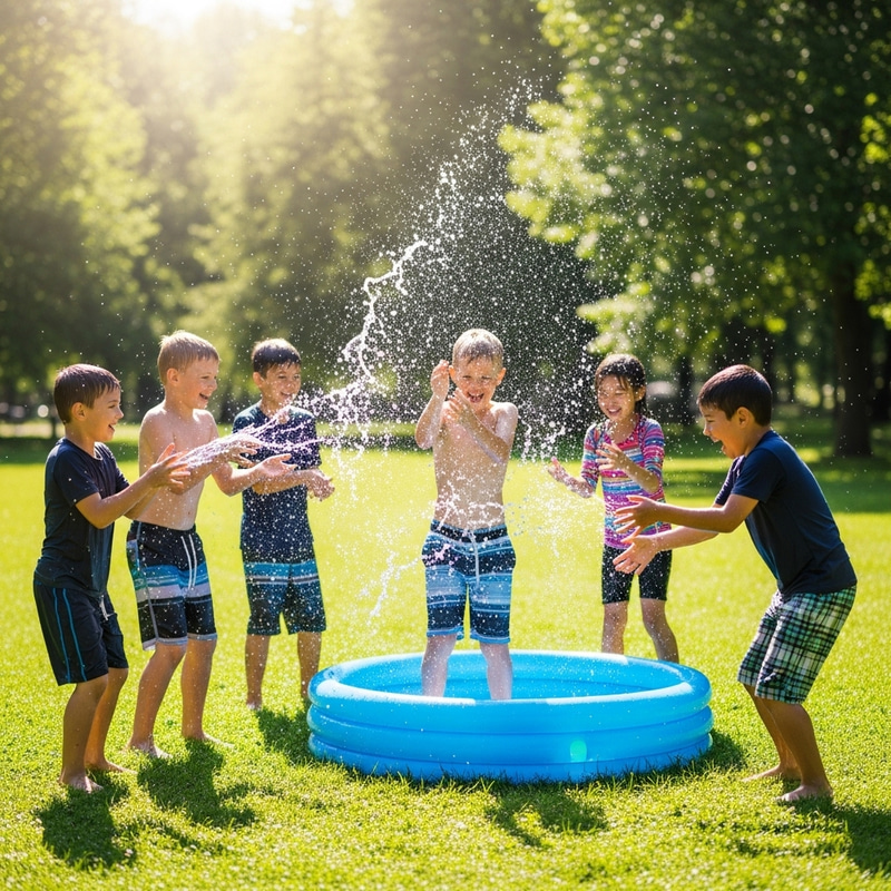 Cheerful Summertime Water Play | Diverse Kids Splashing Happily Cheerful Summertime Water Play | Diverse Kids Splashing Happily