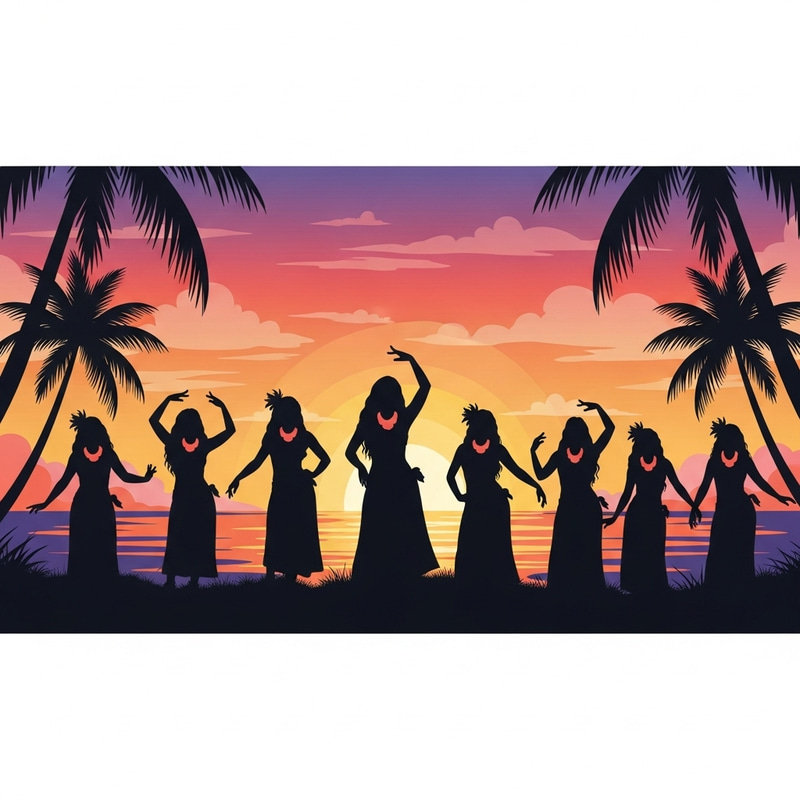 Polynesian Women Silhouette - Vibrant Tropical Paradise Art