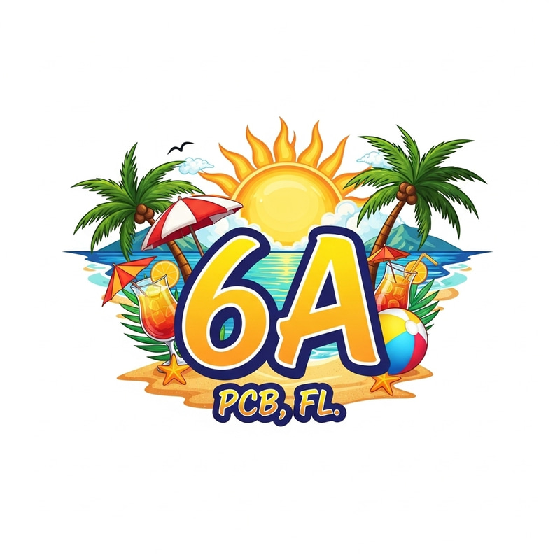 Vibrant Tropical Logo Design for 6A in PCB, FL | Beach Party Fun Vibrant Tropical Logo Design for 6A in PCB, FL | Beach Party Fun