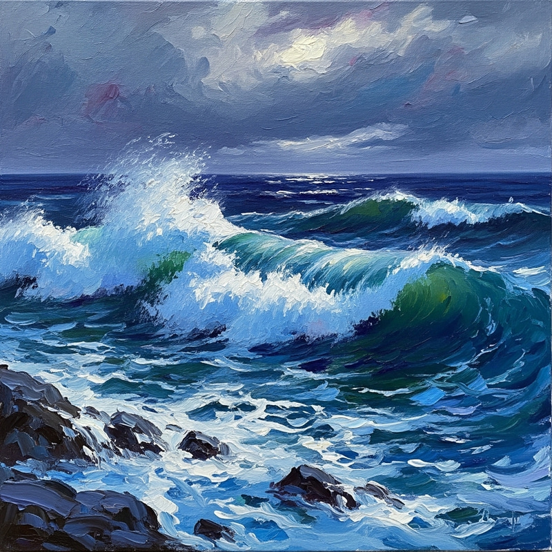 Crashing Waves in Impressionist Style Painting Crashing Waves in Impressionist Style Painting