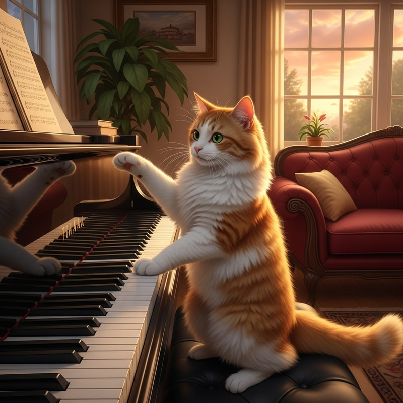 Adorable Cat Playing Piano - Musical Feline Charm