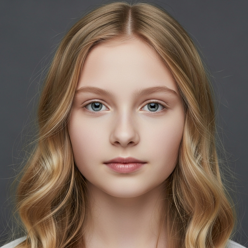 Pale Skin, Grey Eyes, Wavy Blond Hair - Serene Portrait of a Girl Pale Skin, Grey Eyes, Wavy Blond Hair - Serene Portrait of a Girl