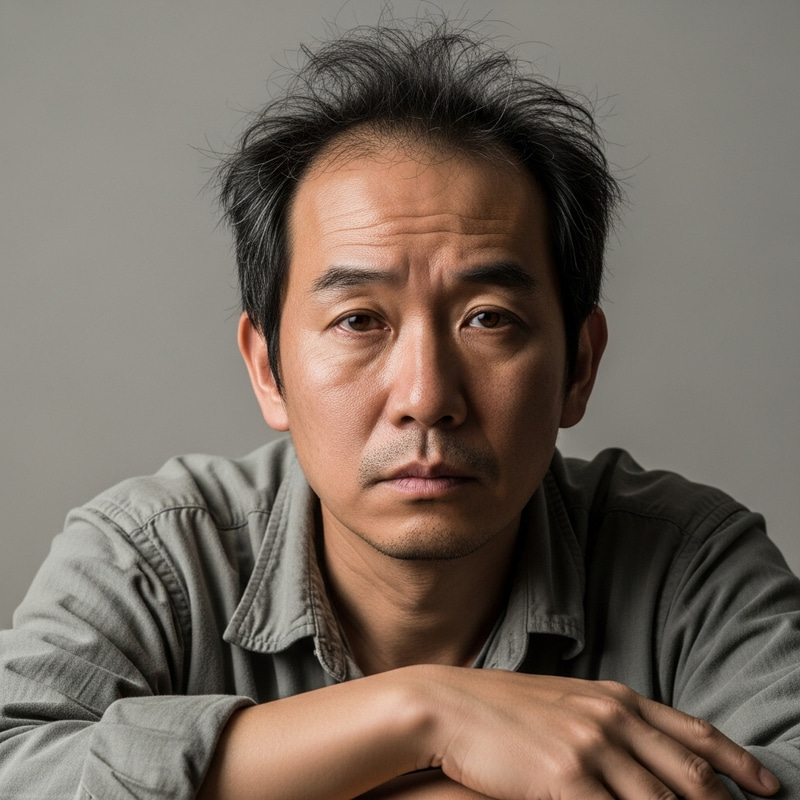 Average-Looking Middle-Aged East Asian Man | Casual Appearance & Fatigue Average-Looking Middle-Aged East Asian Man | Casual Appearance & Fatigue