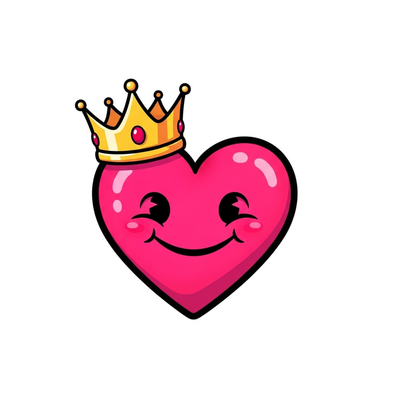 Whimsical Smiling Pink Heart Emoji with Golden Crown