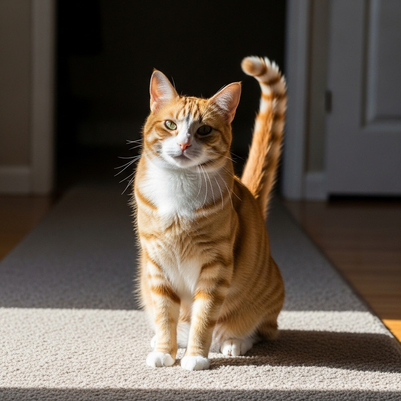 Adorable Orange and White Cat on Plush Carpet Adorable Orange and White Cat on Plush Carpet