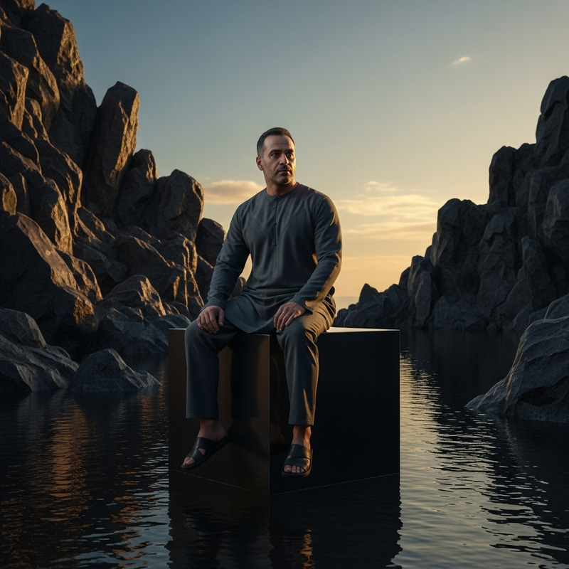 Middle-Eastern Man, 50, Stone Hands - Fear vs Calm Middle-Eastern Man, 50, Stone Hands - Fear vs Calm