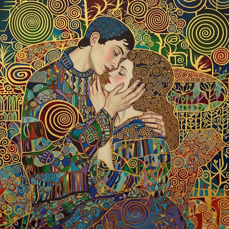 Klimt-Inspired Romantic Embrace Pattern
