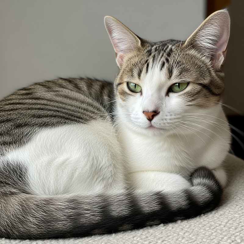 Beautiful Short Fur Cat with Green Eyes