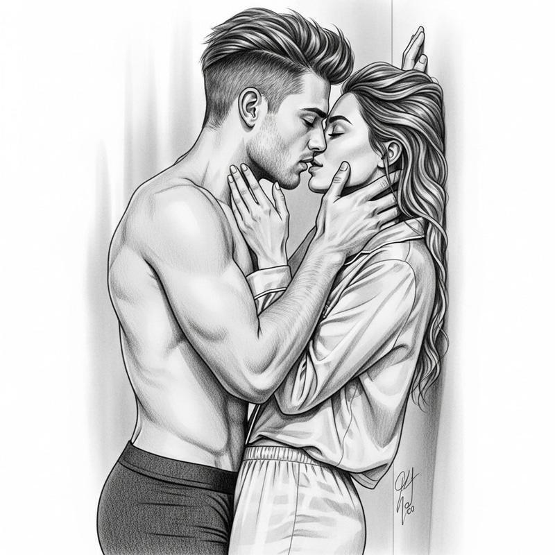 Detailed Romantic Kiss Pencil Sketch - Love Scene Illustration Detailed Romantic Kiss Pencil Sketch - Love Scene Illustration