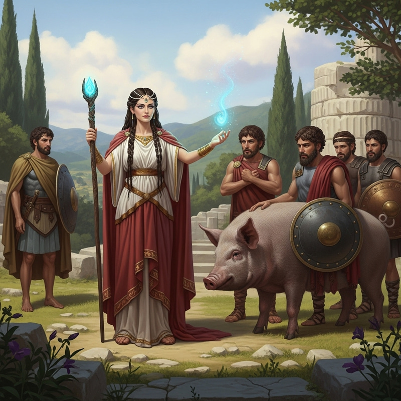 Circe Transforms Men into Pigs - Greek Mythology Scene