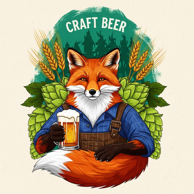 Craft Beer Drinking Fox Illustration with Vibrant Colors