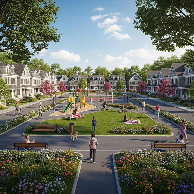 Vibrant Community Neighborhood with Park and Diverse Residents Vibrant Community Neighborhood with Park and Diverse Residents