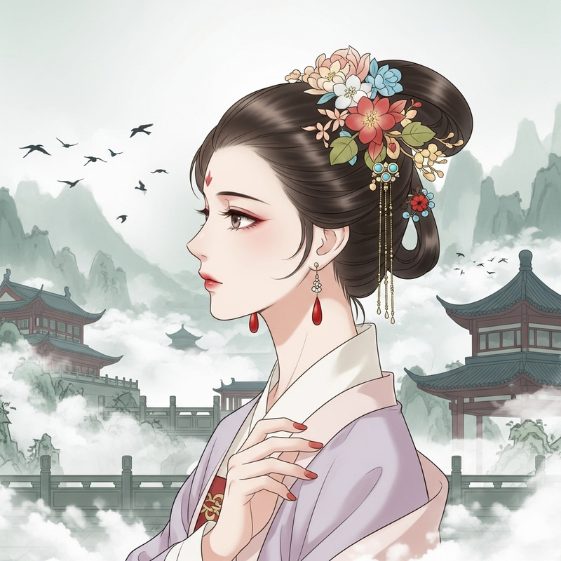 Serene Woman in Traditional Attire | Chinese Style Anime Art Serene Woman in Traditional Attire | Chinese Style Anime Art
