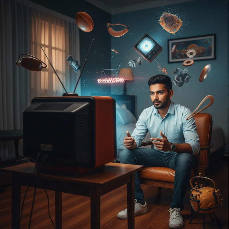 Dreamy South Asian Male Being Hypnotized by Retro TV | Surreal Art Dreamy South Asian Male Being Hypnotized by Retro TV | Surreal Art
