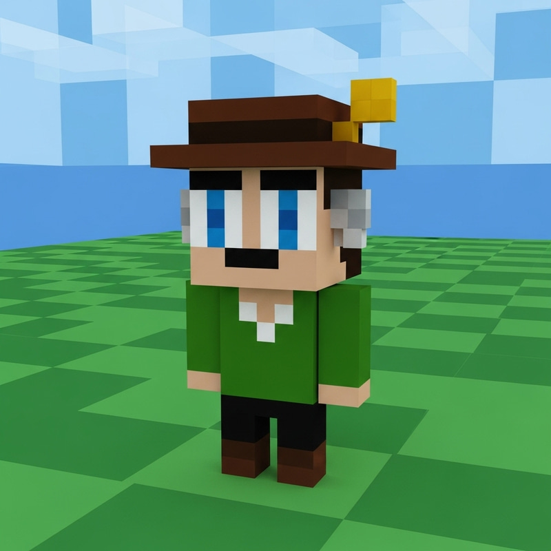 Pixelated Pryldou Character: Custom Minecraft-Style Art
