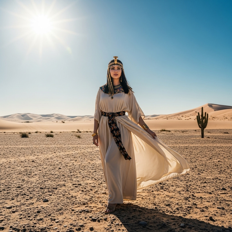 Middle-Eastern Woman in Traditional Egyptian Attire in Desert Middle-Eastern Woman in Traditional Egyptian Attire in Desert