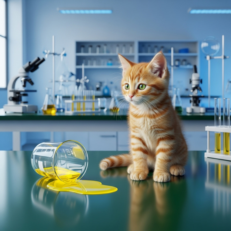 Curious Ginger Kitten in Lab | Unexpected Chemistry Spill