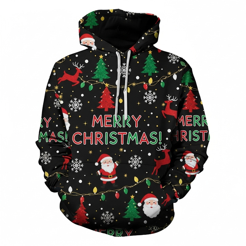 Christmas Hoodie Design with Festive Red, Green & Gold Elements