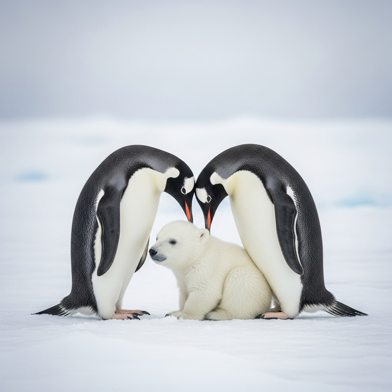 Penguins and Polar Bear: Unlikely Wildlife Bond Penguins and Polar Bear: Unlikely Wildlife Bond