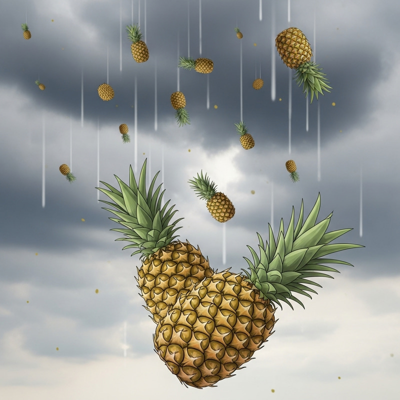 Falling Pineapple Storm: Whimsical Tropical Fruits