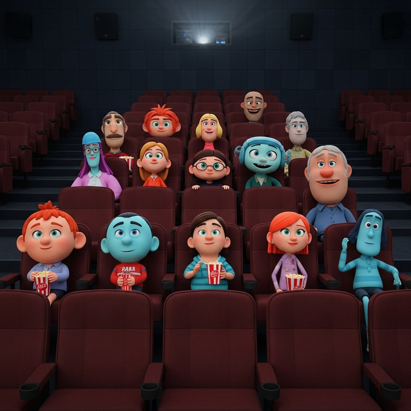 Russian animated characters watching movie in cinema Russian animated characters watching movie in cinema