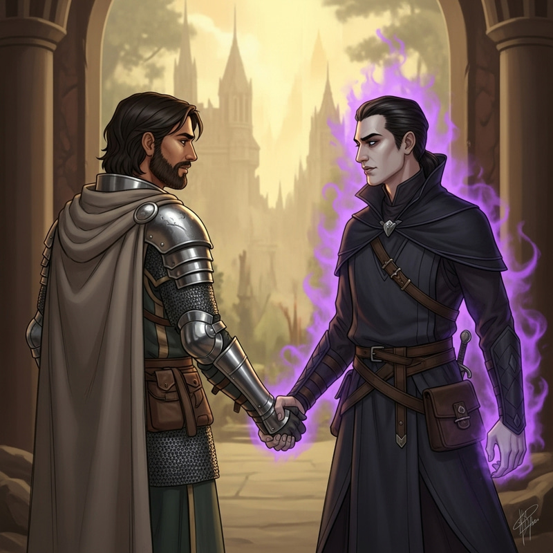 Fantasy World Cleric and Dark Magic User Friendship Art