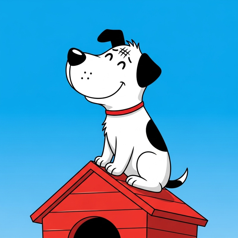 Snoopy Cartoon Dog on Red Doghouse | Sky View Snoopy Cartoon Dog on Red Doghouse | Sky View