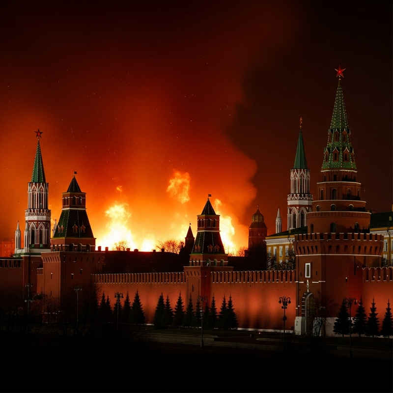 Kremlin in Flames - Historic Fortress Ablaze