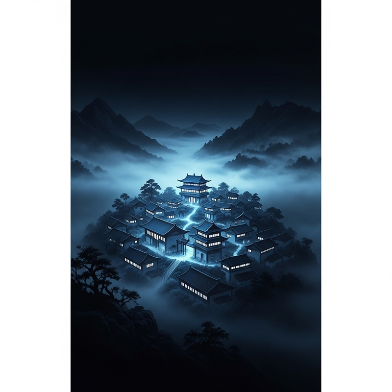 Whimsical Tranquil Asian Village: Mystical Fog & Traditional Craftsmanship Whimsical Tranquil Asian Village: Mystical Fog & Traditional Craftsmanship