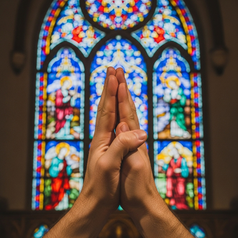 Prayer Hands Church Stained Glass Artwork