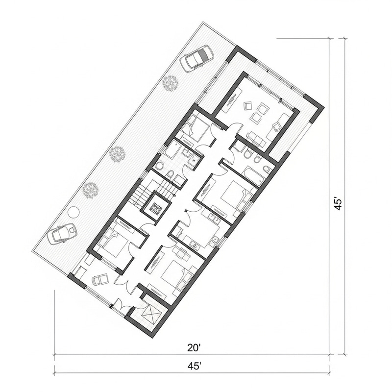 Custom Floor Plan for 20x45 Plot: Precise Room Layout, Ideal Proportions Custom Floor Plan for 20x45 Plot: Precise Room Layout, Ideal Proportions