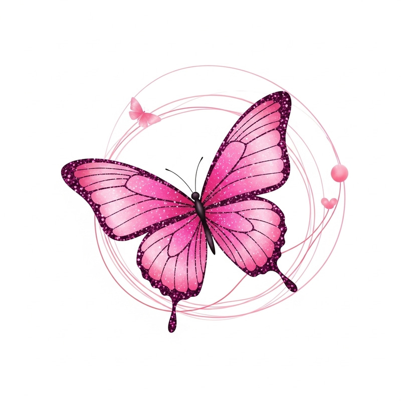 Pink Glitter Butterfly Design with Nature Elements Pink Glitter Butterfly Design with Nature Elements